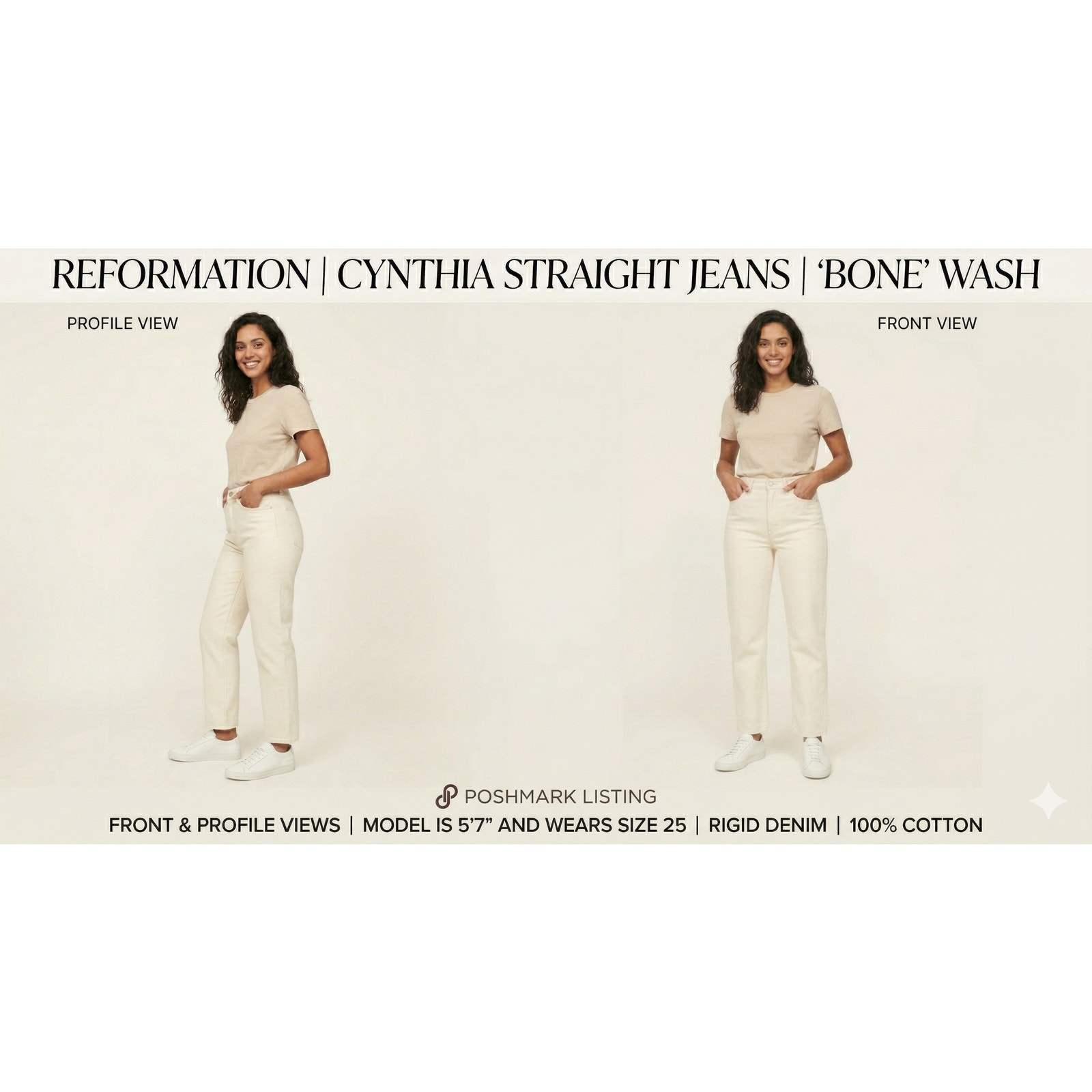 Reformation Cynthia High Rise Straight Jeans Bone White Size 24 Euc